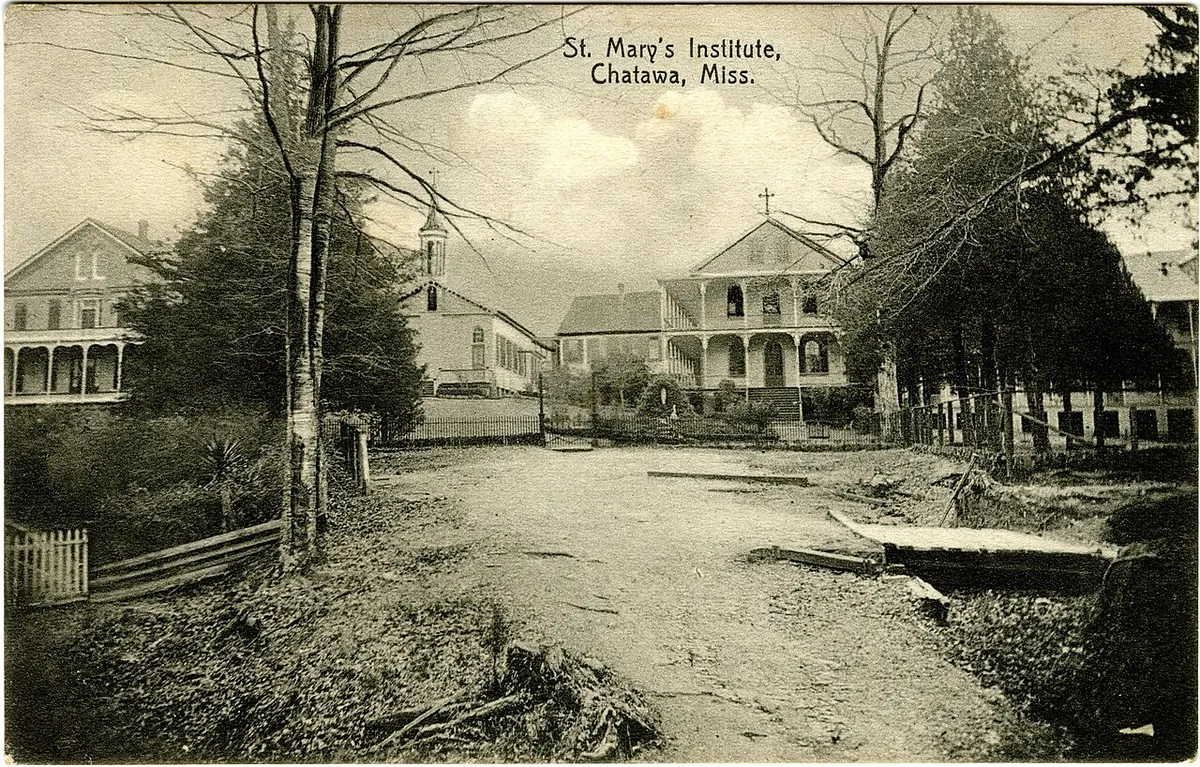 Early postcard view of St. Mary’s Institute, the Catholic boarding school at Chatawa, Mississippi