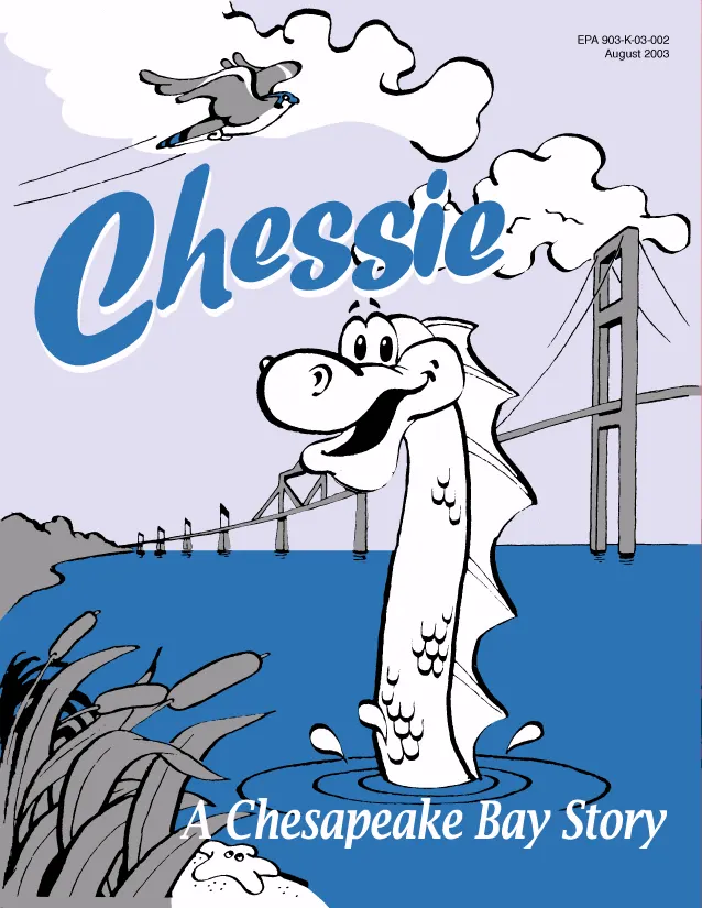 Cover of the U.S. Fish and Wildlife Service coloring book “Chessie: A Chesapeake Bay Story,” showing a friendly cartoon sea serpent