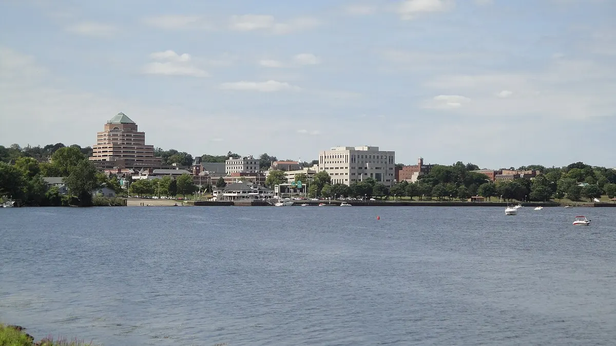 The Connecticut River bending past Middletown, Connecticut, where the 1886 serpent reports centered
