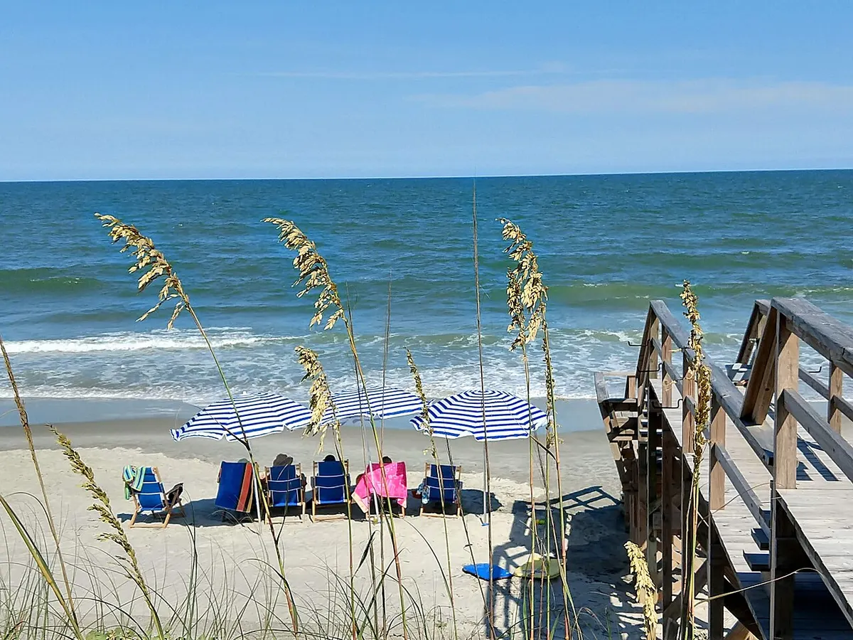 The beach at Pawleys Island, South Carolina, with sea grass in the foreground