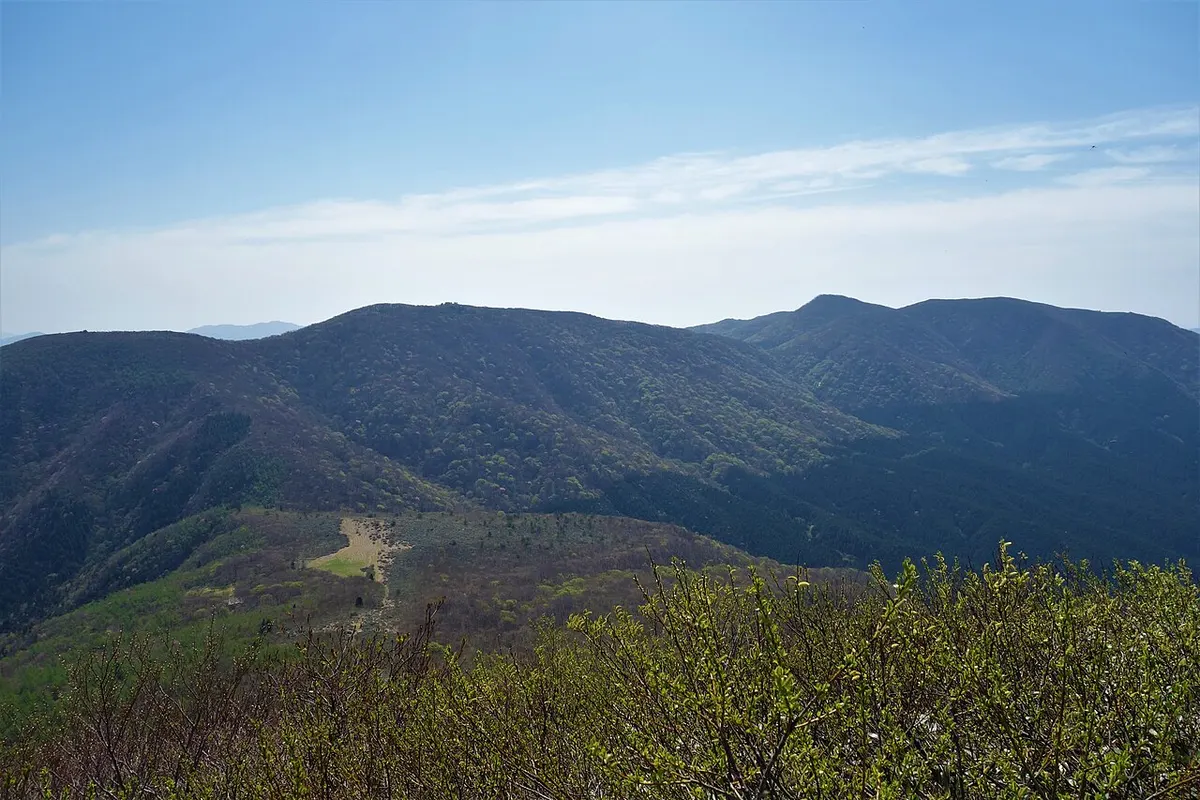 Mount Hiba and Mount Tate-eboshi seen from Mount Azuma in northern Hiroshima Prefecture