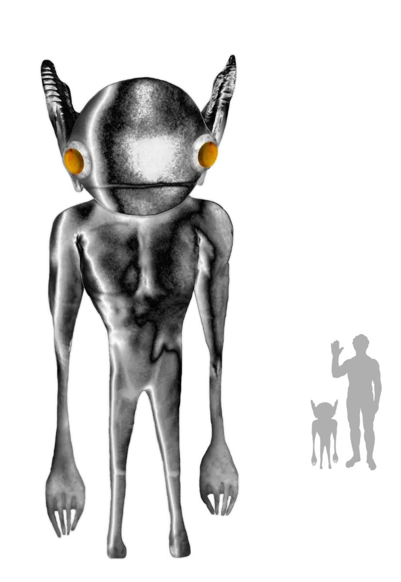Artist’s impression of a Hopkinsville goblin based on witness descriptions: a small figure with huge ears, big eyes and long clawed arms
