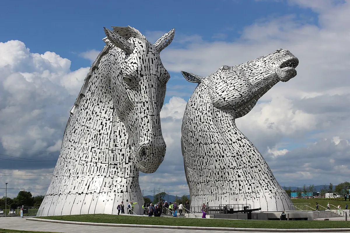 The Kelpies, two giant steel horse-head sculptures by Andy Scott at The Helix in Falkirk.