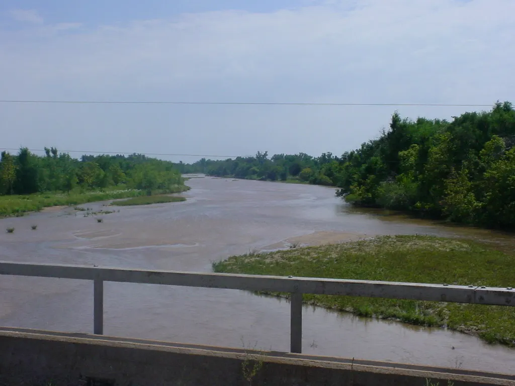 The Ninnescah River near Murdock in Kingman County, Kansas – typical of the creeks and bottomland where the serpent was reported.
