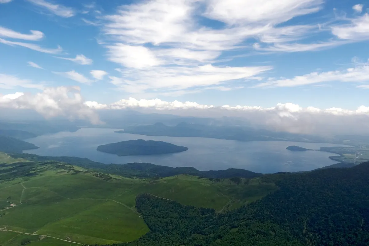 Lake Kussharo seen from the west, in Teshikaga, Hokkaido