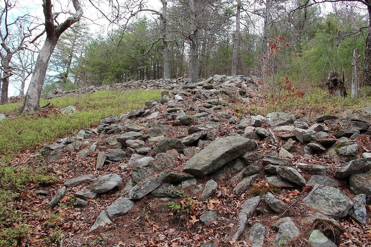 The ancient stone wall ruins in Fort Mountain State Park, Georgia