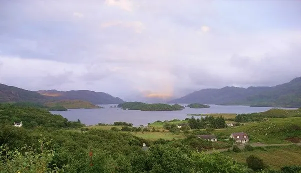 Loch Morar, its still water surrounded by hills – the deep loch where Morag is said to live.