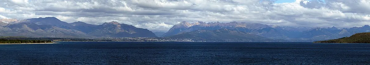 Panoramic view of Nahuel Huapi Lake with the city of Bariloche on its shore.