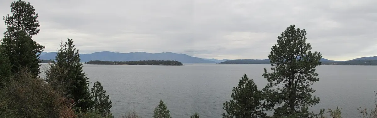 Lake Pend Oreille in North Idaho, surrounded by forested mountains