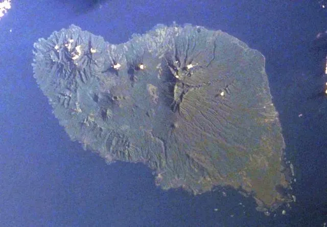 Space Shuttle photograph of Umboi Island, Papua New Guinea, with its large volcanic caldera