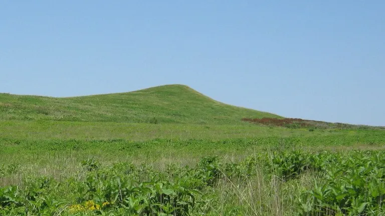Spirit Mound, a lone grassy hill rising above the prairie north of Vermillion, South Dakota
