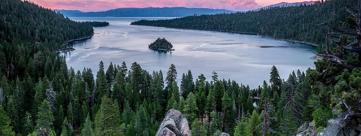 Emerald Bay on Lake Tahoe, California, at golden hour – one of the lake’s best-known viewpoints