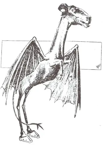 A 1909 Philadelphia newspaper drawing of the Jersey Devil as a winged, horned creature