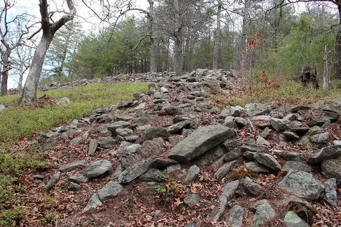 The ancient stone wall ruins in Fort Mountain State Park, Georgia