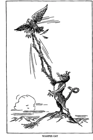 A 1939 humorous illustration of the wampus cat from the book Fearsome Critters